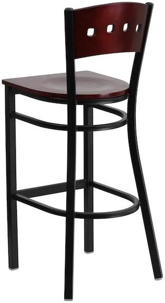 Alt view image 14 of 14 - Flash Furniture HERCULES Series Traditional Metal Square Back Restaurant Barstool Black/Mahogany 2-Pieces/Pack (2XUDG515MAHB)