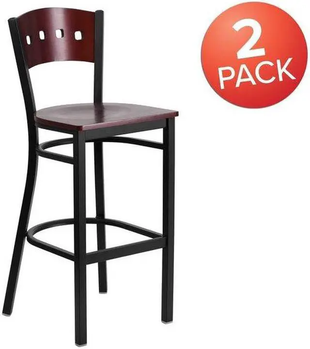 Alt view image 9 of 14 - Flash Furniture HERCULES Series Traditional Metal Square Back Restaurant Barstool Black/Mahogany 2-Pieces/Pack (2XUDG515MAHB)