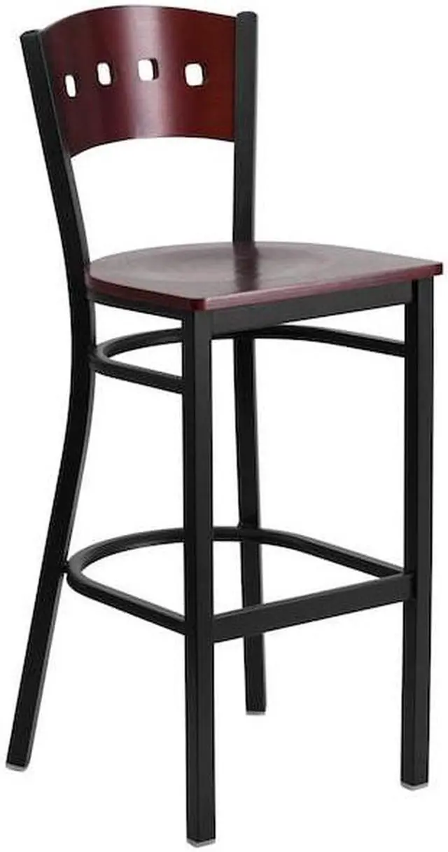 Alt view image 12 of 14 - Flash Furniture HERCULES Series Traditional Metal Square Back Restaurant Barstool Black/Mahogany 2-Pieces/Pack (2XUDG515MAHB)