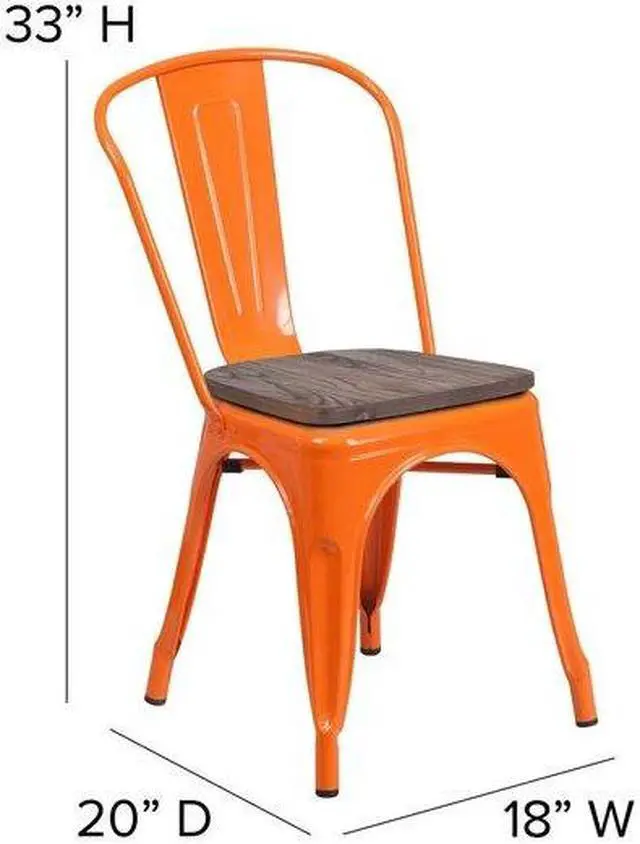 Alt view image 2 of 7 - FLASH FURNITURE 4-CH-31230-OR-WD-GG Orange Metal Stackable Chair with Wood