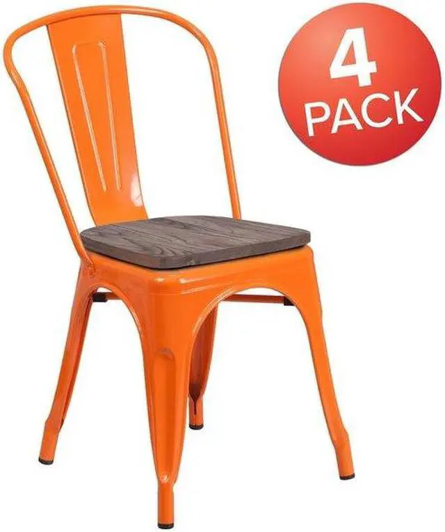 Alt view image 3 of 7 - FLASH FURNITURE 4-CH-31230-OR-WD-GG Orange Metal Stackable Chair with Wood