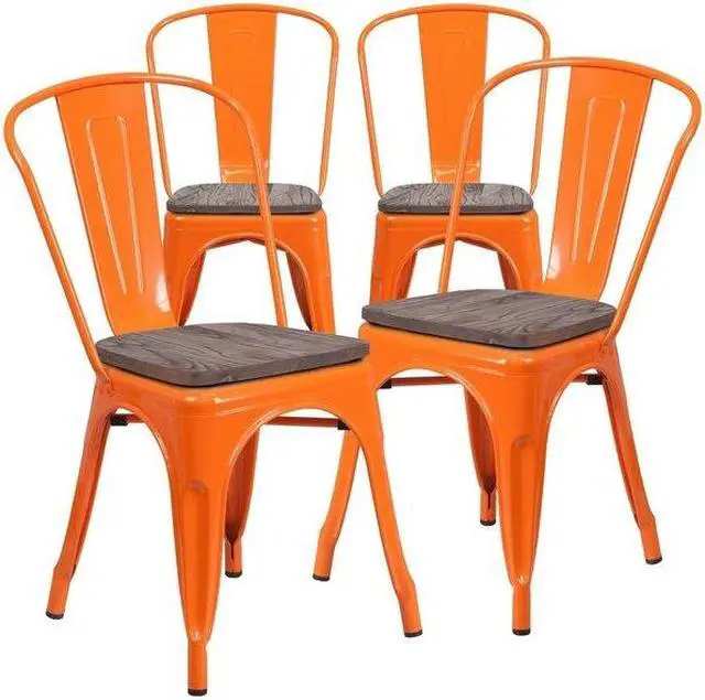 Alt view image 6 of 7 - FLASH FURNITURE 4-CH-31230-OR-WD-GG Orange Metal Stackable Chair with Wood