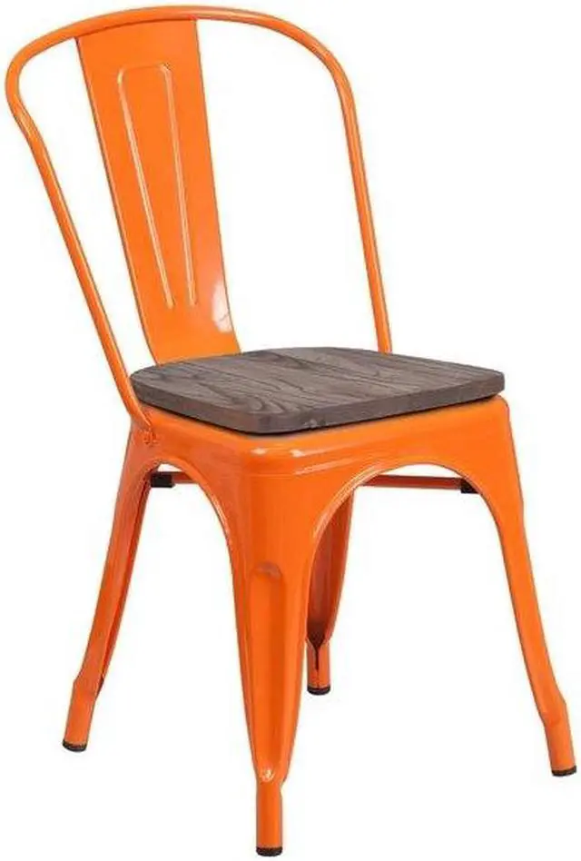 Alt view image 7 of 7 - FLASH FURNITURE 4-CH-31230-OR-WD-GG Orange Metal Stackable Chair with Wood