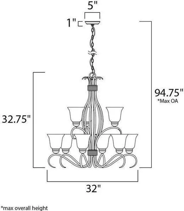 Alt view image 2 of 2 - MAXIM LIGHTING 10128FTSN Basix 9-Light Chandelier