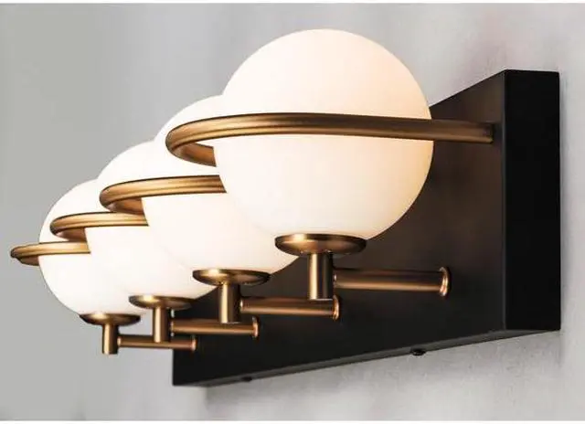 Alt view image 3 of 3 - MAXIM 21604SWBKGLD Revolve 4-Light " Wide Black / Gold Vanity Light