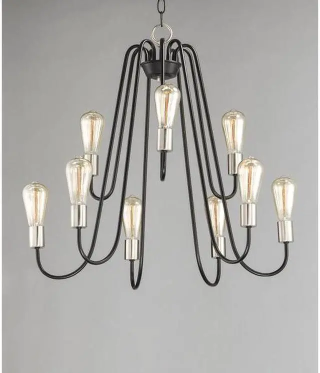 Alt view image 2 of 2 - MAXIM LIGHTING 11737BKSN Haven 9-Light 27" Wide Black / Satin Nickel Chandelier