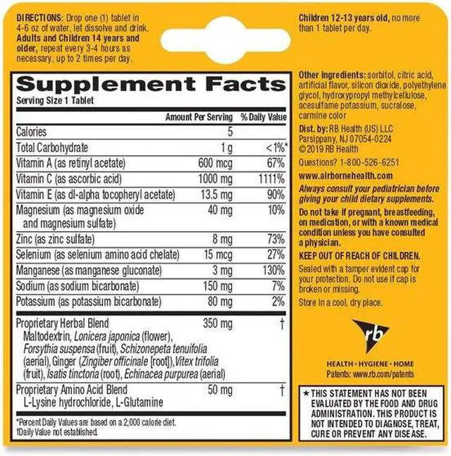 Alt view image 3 of 3 - AIRBORNE 47865-30004 Immune Support Effervescent Tablet, Zesty Orange, 10/Box,