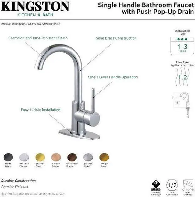 Alt view image 2 of 2 - FAUCETURE LS8438DL LS8438DL Concord Single-Handle Bathroom Faucet W/ Push
