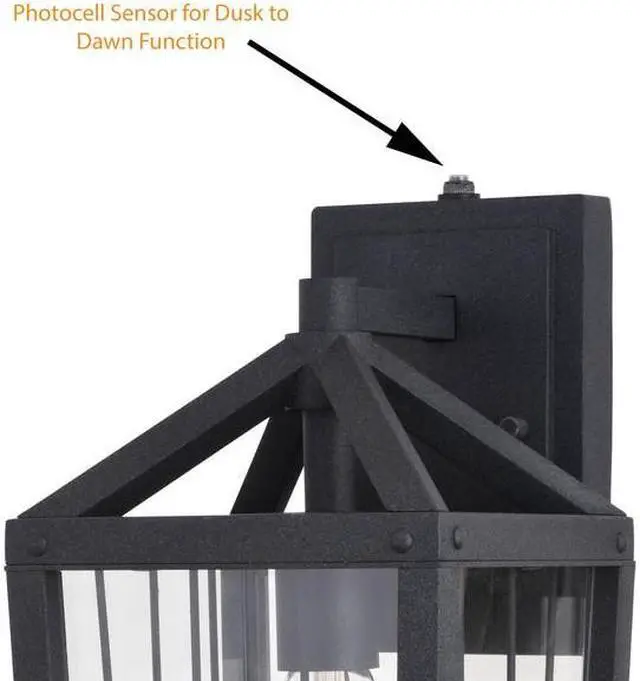 Alt view image 3 of 7 - VAXCEL T0589 Gage 7-in Black Outdoor Farmhouse Wire Cage Wall Lantern, Dusk to