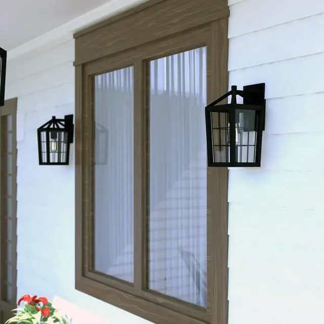 Alt view image 7 of 7 - VAXCEL T0589 Gage 7-in Black Outdoor Farmhouse Wire Cage Wall Lantern, Dusk to