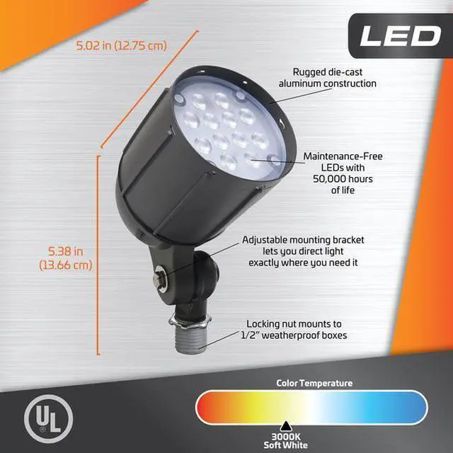 Alt view image 3 of 5 - NEWHOUSE LIGHTING V5BLF12BRZ Outdoor Weatherproof 12W LED Landscape Bullet