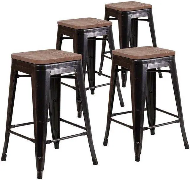 Alt view image 9 of 14 - Flash Furniture Lily Industrial Metal Counter Height Stool without Back Black-Antique Gold 4-Pieces/Pack (4CH3132024BQW)