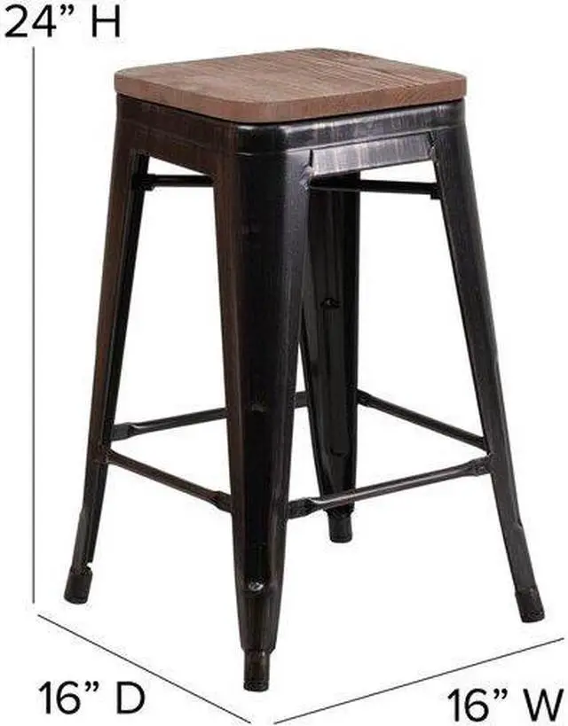 Alt view image 10 of 14 - Flash Furniture Lily Industrial Metal Counter Height Stool without Back Black-Antique Gold 4-Pieces/Pack (4CH3132024BQW)