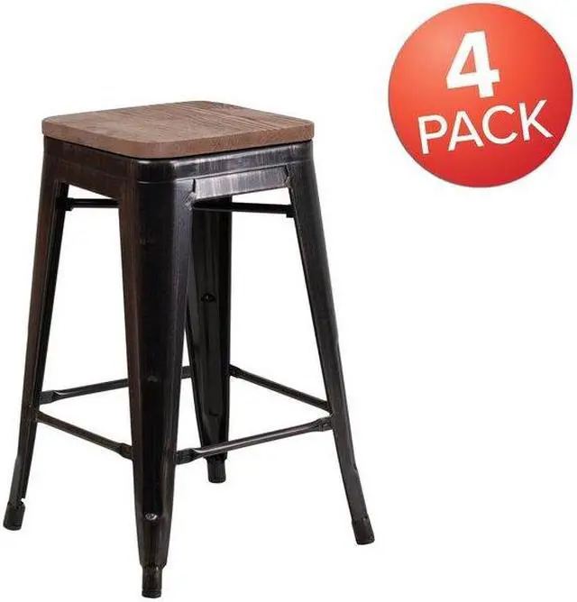Alt view image 11 of 14 - Flash Furniture Lily Industrial Metal Counter Height Stool without Back Black-Antique Gold 4-Pieces/Pack (4CH3132024BQW)