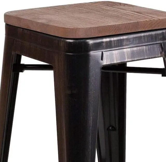Alt view image 14 of 14 - Flash Furniture Lily Industrial Metal Counter Height Stool without Back Black-Antique Gold 4-Pieces/Pack (4CH3132024BQW)