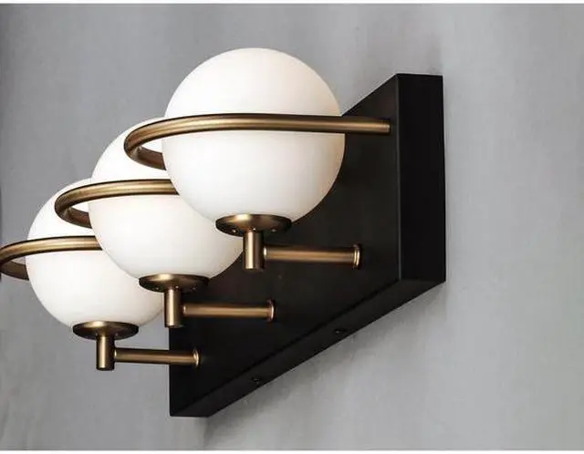 Alt view image 3 of 3 - MAXIM 21603SWBKGLD Revolve 3-Light " Wide Black / Gold Vanity Light