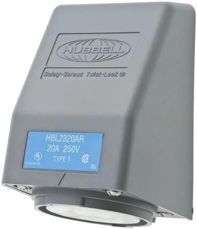 Alt view image 4 of 4 - HUBBELL WIRING DEVICE-KELLEMS HBL2320AR Flanged Locking Receptacle, L6-20R, 20