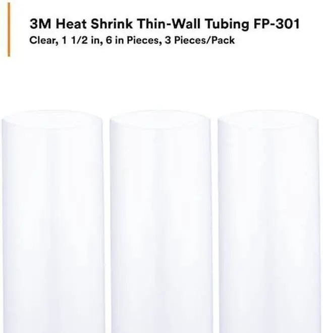 Alt view image 4 of 4 - 3M FP301-1 1/2-6"-CLEAR-10-3 PC PKS Heat Shrink Tube, Thin Wall, 2:1 I.D.