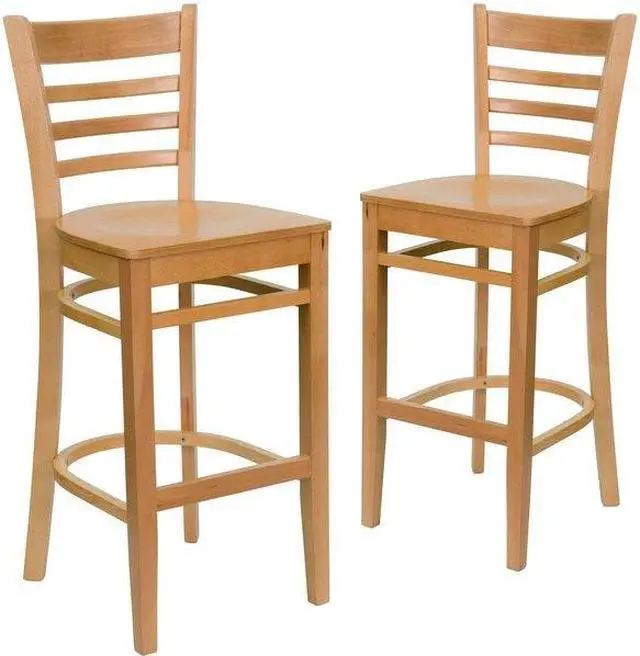 Alt view image 9 of 14 - 2 Pk. HERCULES Series Natural Wood Finished Ladder Back Wooden Restaurant Barstool