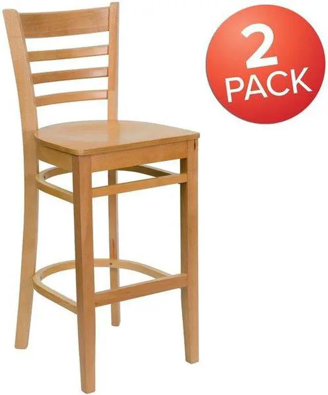 Alt view image 10 of 14 - 2 Pk. HERCULES Series Natural Wood Finished Ladder Back Wooden Restaurant Barstool