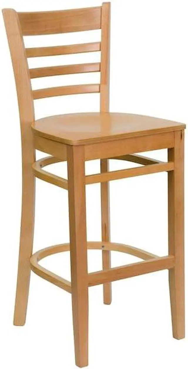 Alt view image 12 of 14 - 2 Pk. HERCULES Series Natural Wood Finished Ladder Back Wooden Restaurant Barstool