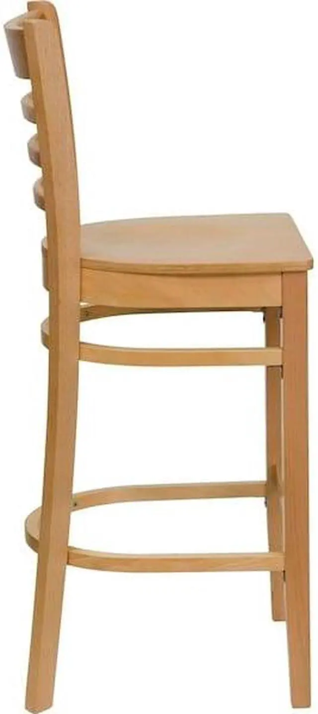 Alt view image 13 of 14 - 2 Pk. HERCULES Series Natural Wood Finished Ladder Back Wooden Restaurant Barstool