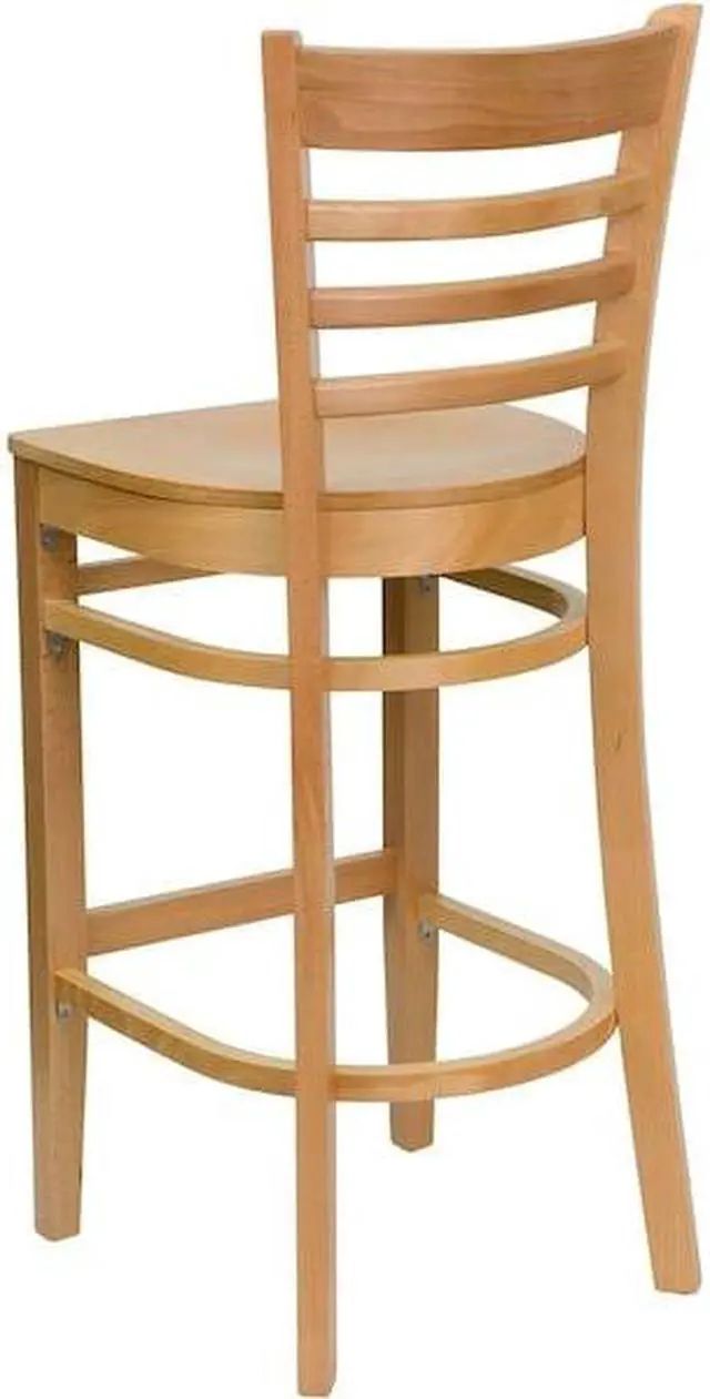 Alt view image 14 of 14 - 2 Pk. HERCULES Series Natural Wood Finished Ladder Back Wooden Restaurant Barstool