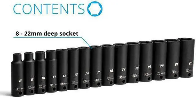 Alt view image 2 of 6 - CAPRI TOOLS CP53000-15MD 3/8 in Drive Deep Impact Socket Set, Metric, 15 pcs