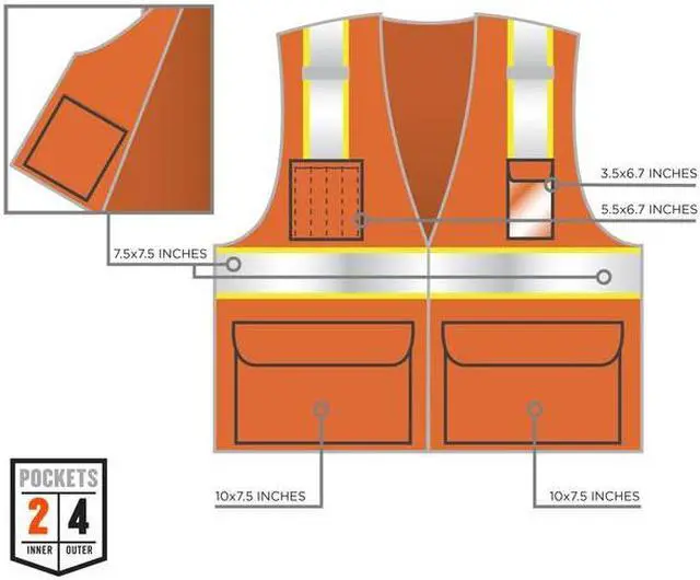 Alt view image 5 of 5 - ERGODYNE 8246Z-S Two-Tone Hi-Vis Safety Vest M Class 2 H Back, ,Zipper 6