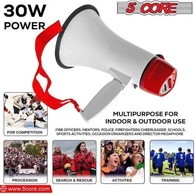 Alt view image 15 of 20 - 5 Core Megaphone Bullhorn Speaker 30W Bull Horn Battery Power Mini Cheer Megafono 800 Feet Range Loudspeaker W Siren Recording Ergonomic Handle for Coaches Football Baseball Cheerleading - 6R