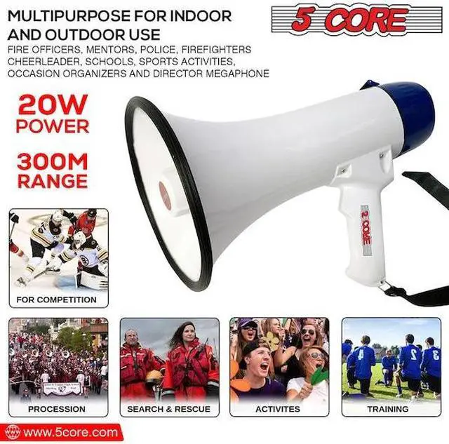 Alt view image 12 of 15 - 5 Core Megaphone 20W Bull Horn 300 Yard Range w Loud Siren Portable Volume Control Voice Amplifier Horn Cheer Noise Maker for Coaches Sporting Event Party Crowd Control - 20R WoB