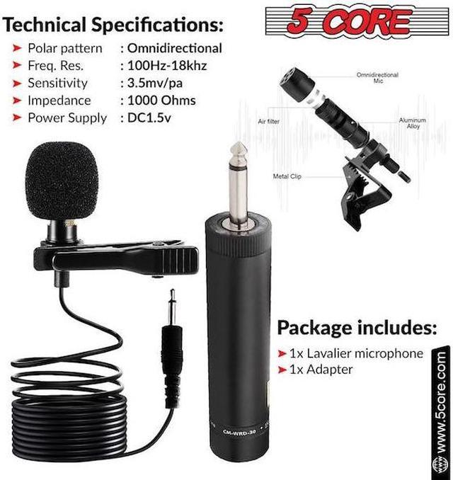 Alt view image 9 of 15 - 5 Core Premium Lavalier Microphone Lapel Clip-on Mini Wired Omnidirectional Condenser Mic for Podcasting, Recording, Vlogging, Android, Smartphone, DSLR, Camera, Computer, Laptop