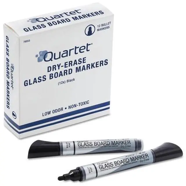 Alt view image 15 of 20 - Premium Glass Board Dry Erase Marker, Bullet Tip, Black, Dozen 79553