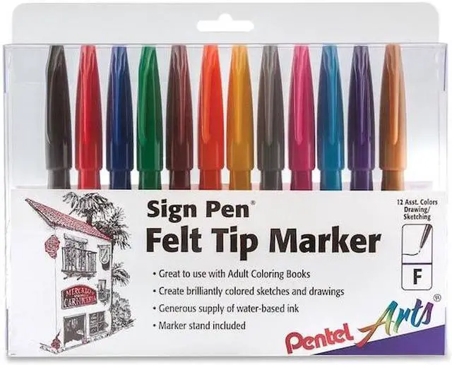 Alt view image 14 of 14 - Pentel Sign Pens Fiber Tip Bold Point 12/PK Assorted S52012