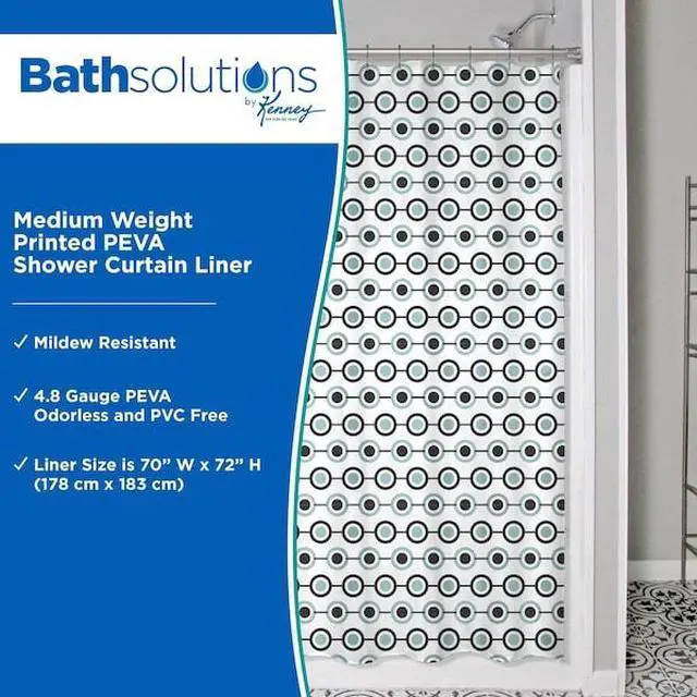 Alt view image 2 of 5 - KENNEY MFG KN61283 Medium Weight Decorative PEVA Shower Liner, 70" W x 72" H,