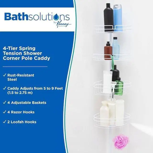 Alt view image 2 of 6 - KENNEY MFG KN61523 4-Tier Spring Tension Shower Corner Pole Caddy, White