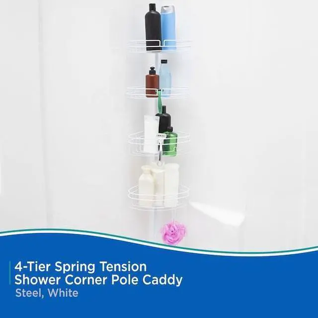 Alt view image 3 of 6 - KENNEY MFG KN61523 4-Tier Spring Tension Shower Corner Pole Caddy, White
