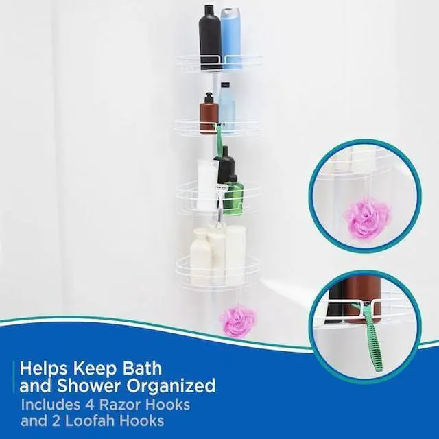 Alt view image 6 of 6 - KENNEY MFG KN61523 4-Tier Spring Tension Shower Corner Pole Caddy, White