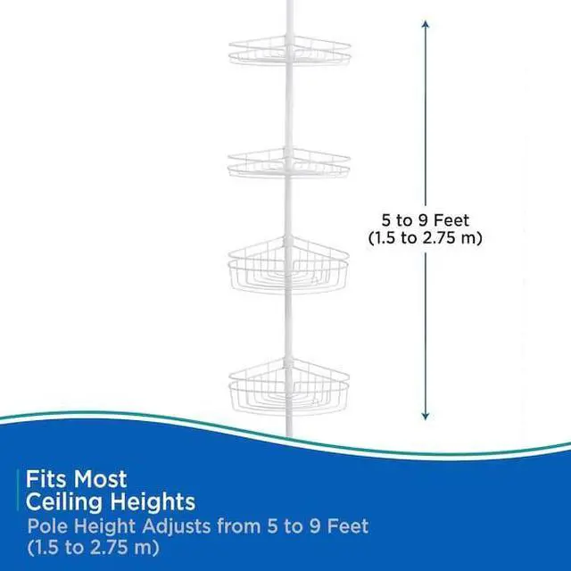 Alt view image 5 of 6 - KENNEY MFG KN61523 4-Tier Spring Tension Shower Corner Pole Caddy, White