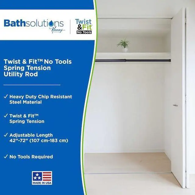 Alt view image 2 of 7 - KENNEY MFG KNUTLYL/5 No Tools Spring Tension Utility Rod, 42-72", Black