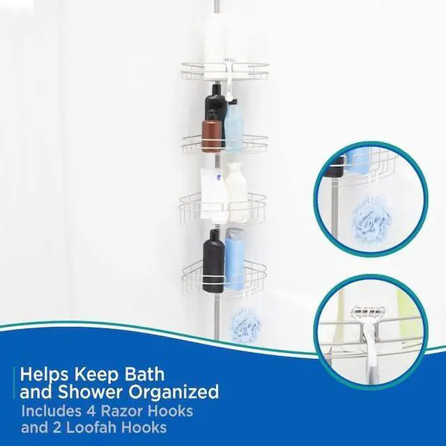 Alt view image 4 of 6 - KENNEY MFG KN61519 4-Tier Spring Tension Shower Corner Pole Caddy, Satin Nickel
