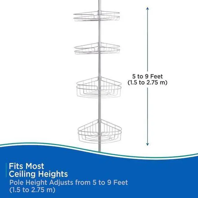 Alt view image 6 of 6 - KENNEY MFG KN61519 4-Tier Spring Tension Shower Corner Pole Caddy, Satin Nickel