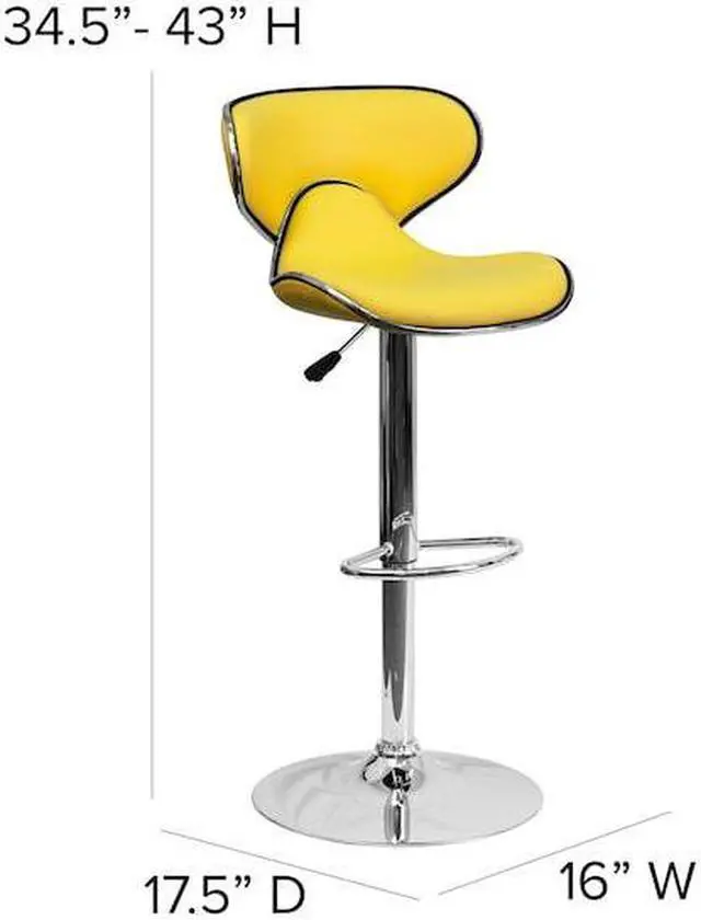 Alt view image 12 of 20 - Contemporary Cozy Mid-Back Yellow Vinyl Adjustable Height Barstool with Chrome Base