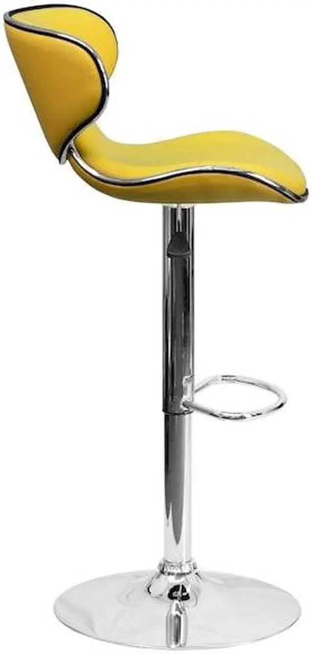 Alt view image 16 of 20 - Contemporary Cozy Mid-Back Yellow Vinyl Adjustable Height Barstool with Chrome Base
