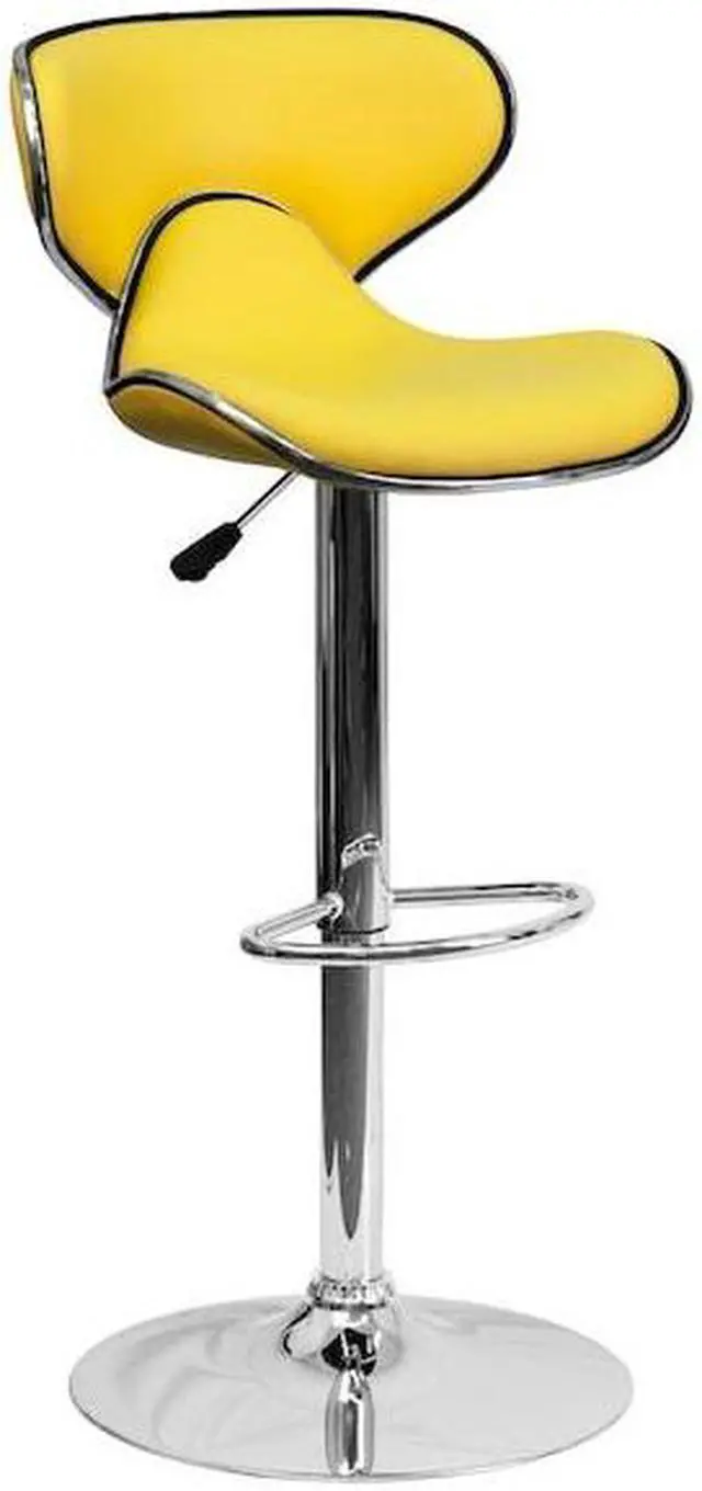 Alt view image 15 of 20 - Contemporary Cozy Mid-Back Yellow Vinyl Adjustable Height Barstool with Chrome Base