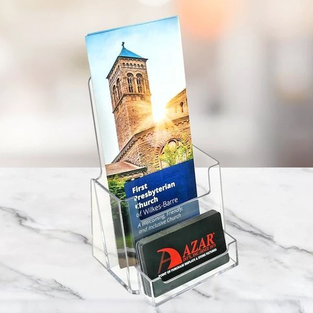 Alt view image 6 of 7 - AZAR DISPLAYS 252922 Trifold Brochure Holder w/ Business Card Pocket. Inside