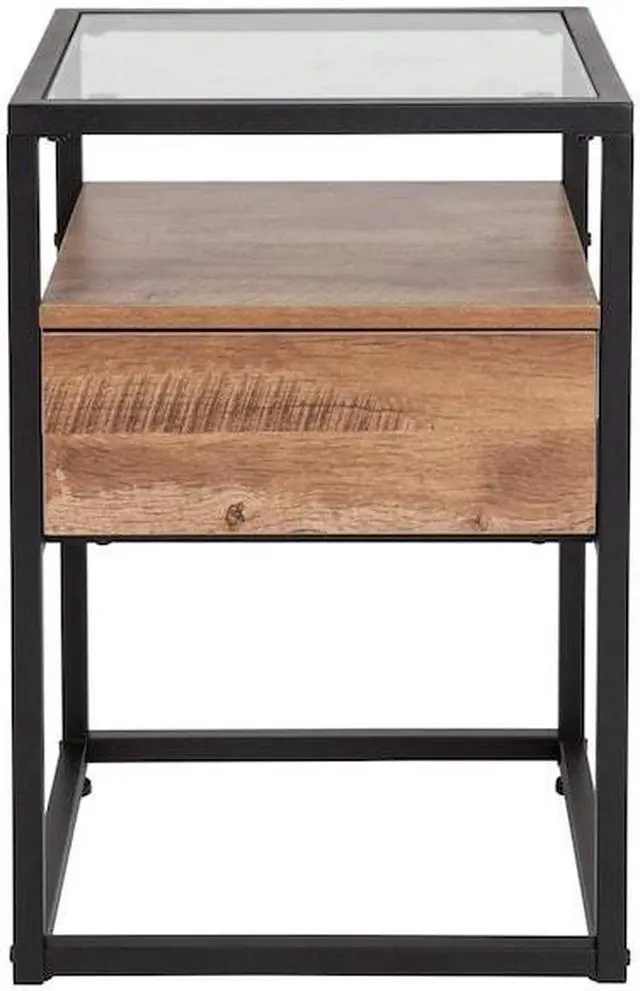 Alt view image 10 of 19 - Flash Furniture Cumberland Collection Glass End Table with Drawer and Shelf, Rustic Wood Grain Finish