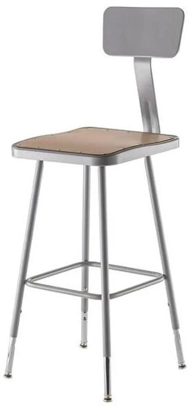 Alt view image 2 of 4 - NPS 6324HB Height Adjustable Heavy-Duty Square Seat Stool w/ Back - Supports 500 lb - 23.75" to 31.75" Seat Height - Brown/Gray