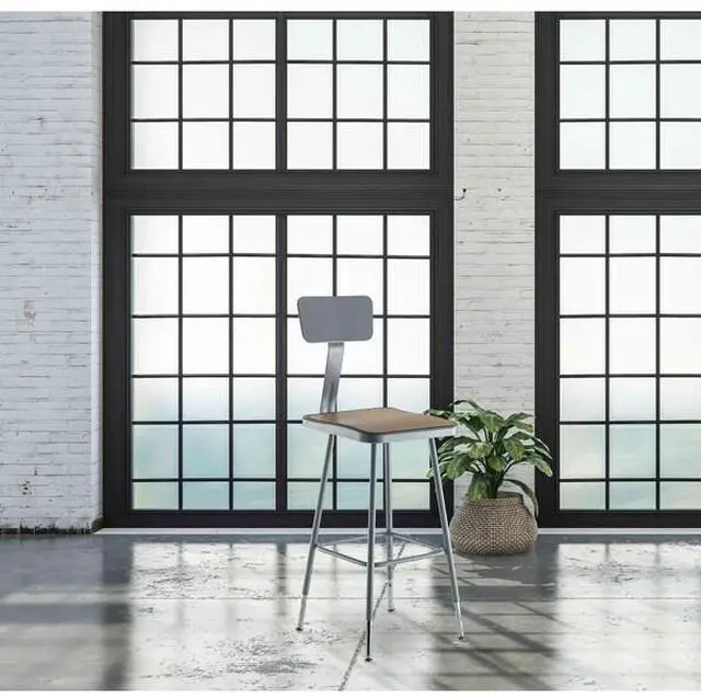 Alt view image 3 of 4 - NPS 6324HB Height Adjustable Heavy-Duty Square Seat Stool w/ Back - Supports 500 lb - 23.75" to 31.75" Seat Height - Brown/Gray