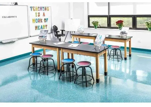 Alt view image 9 of 9 - NPS 682502 Height Adjustable Metal Seat Stool - Supports Up to 300 lb, 18" to 24" Seat Height - Persian Blue Seat/Gray Base